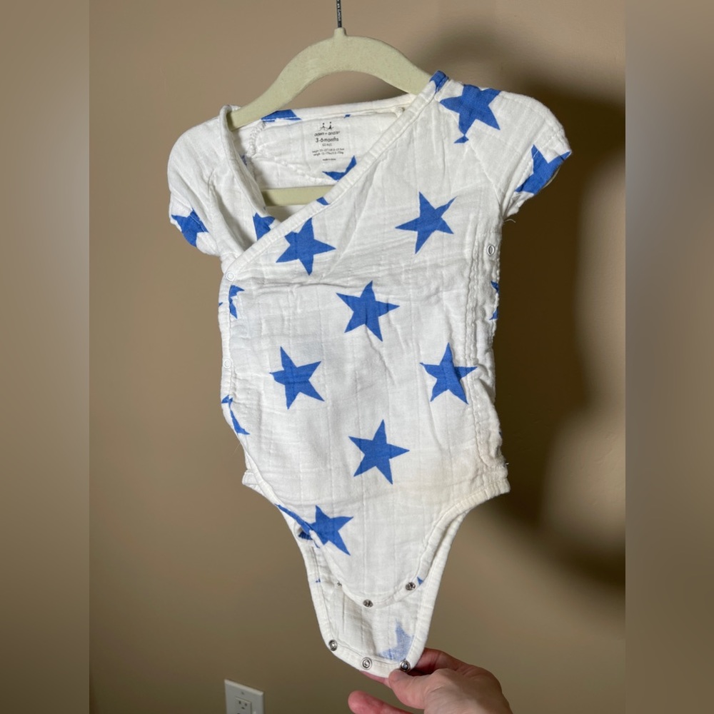 Aden + Anais blue star baby muslin onesie. 3-6month.